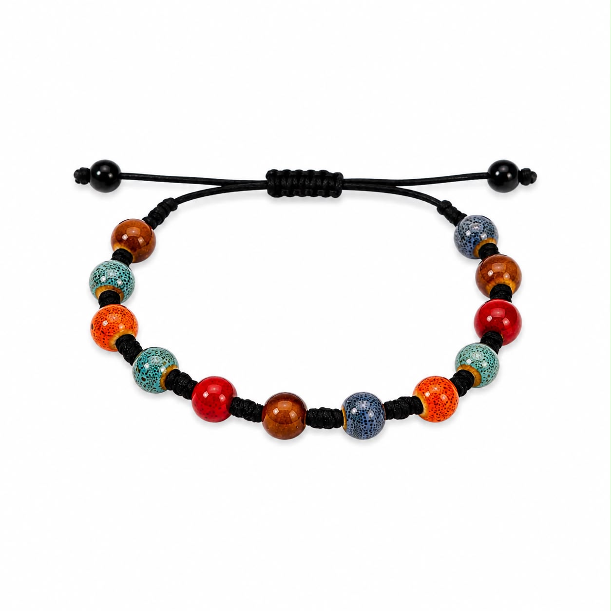 brățară ceramică multicoloră reglabilă handmade pe șnur negru